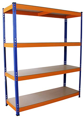 Monster Racking S-Rax Schwerlastregal Lagerregal Garagenregal Stahlregal Industrieregal Werkstattregal Steckregal Metallregal Kellerregal Regalsystem Stahl 100% schraubenlos blau-orange 150cm x 50cm
