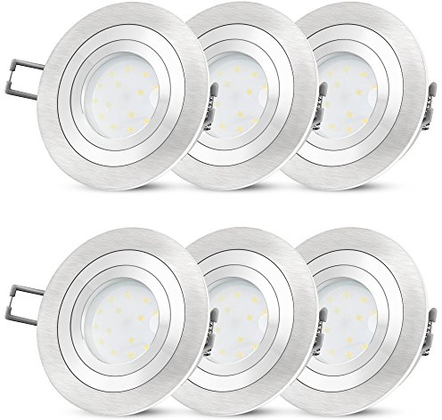SSC-LUXon 6 Stück RF-2 LED Einbaustrahler Set flach 230V - Einbauspot schwenkbar mit 4W LED Modul warmweiß Einbautiefe 30mm - kein Trafo nötig