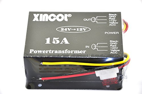 XINCOL® 24V a 12V Paso Abajo Transformador Convertidor Descenso Reducer Regulador 15A 180W Poder Suministro Adaptador para Auto Coche Camión Vehículo Barco Solar Sistema