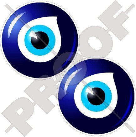 Glücklich Böses Auge, Lucky EVIL EYE Amulett Nizar Griechisch-Türkisch 75mm Auto & Motorrad Aufkleber, x2 Vinyl Stickers