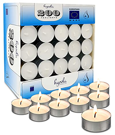 Hyoola Tealight Candles - Tea Light Candles Pack of 200 - European Made Tea Lights Candles - 4 Hour Burn Time