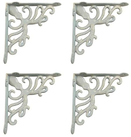 4 Cast Iron Octopus Nautical Brackets for Bookshelves, Bathroom Decor, Plant Hangers, Kitchens, Etc.!