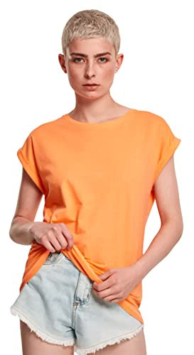 Urban Classics Women's Ladies Extended Shoulder Tee Basic T Shirt with Capsleeves Shortsleeve T Shirt Top Crew Neck, Papaya, XXL UK