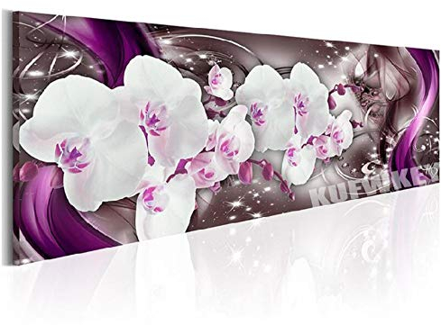 5D Diamant Peinture par Numéro Kit Grande Taille Bricolage Complet Diamond Painting Art Broderie Cristal Strass Point de Croix pour la Salon Chambre Décor Murale Puzzle d'orchidées Round drill,30x90cm