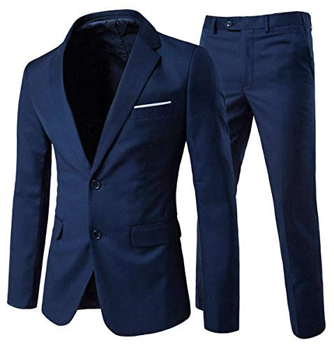 Allthemen Abito da Uomo 2 Pezzi Completo da Sposa Slim Fit a Due Bottoni Abiti da Lavoro Blazer Giacche Casual Pantaloni blu navy XXL