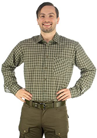 OS Trachten Herren Hemd Langarm Jagdhemd mit Liegekragen Spemet, Größe:41/42, Farbe:dunkelgrün