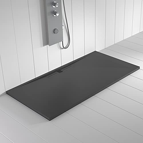 Shower Online Plato de ducha Resina WIDE - 90x120 - Textura Pizarra - Antideslizante - Todas las medidas disponibles - Incluye Rejilla Color Antracita y Sifón - Antracita RAL 7011