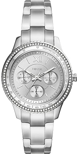 Fossil Montre pour Femmes Stella Sport, Mouvement Multifonction à Quartz, Boîtier en Acier Inoxydable Argenté de 37 mm avec Bracelet en Acier Inoxydable, ES5108