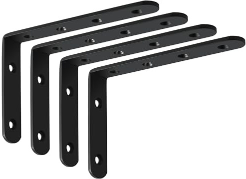 Sayayo Black Shelf Bracket 4MM Thick, Angle Brackets Stainless Steel L Brackets for Wood, Heavy Duty Wall Brackets for Shelves, 150mm*100mm, 4 Pack