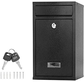 Supernic Classic Wall Mount Mailbox, Black, 32x21.5x8.5CM, Lockable, Weatherproof, Large Letter Mail Post Box with Nameplate