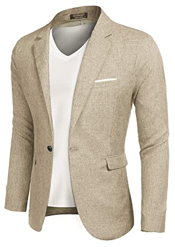 COOFANDY Men Blazer One Button Suits Casual Slim Fit Jackets Lightweight Blazer Tuxedo Light Khaki XL