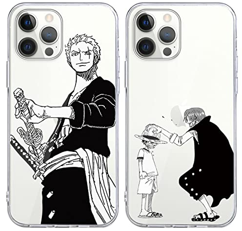 Eouine 2 Stück Handyhülle für iPhone 12 Pro/iPhone 12 Hülle 6.1'' Anime Jungs Gear 5 Nika Zoro Hülle, Transparent Manga Cool Muster Schutzhülle Weiche Stoßfest TPU Silikon Cover für iPhone12