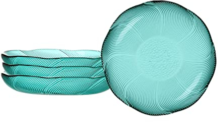 Lot de 4 assiettes plates verre de 22,9 cm, assiettes dessert transparentes forme de pétale, assiettes dessert rondes verre cristal sans plomb, assiettes salade, assiettes cuisine (22,9 cm, vert)