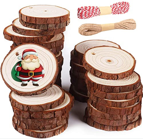 GGISUI Holzscheiben, 30 Stücke Holz Log Scheiben 5 – 6 cm vorgebohrte Naturholzscheiben mit Loch Unvollendete Holzkreise für DIY Handwerk Hochzeit Mittelstücke Weihnachtsdeko, Christbaumschmuck