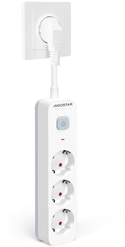 Aigostar Regleta Enchufe, Alargador Enchufe de 3 Tomas, Enchufe Multiple Regleta con Interruptor, Blanco