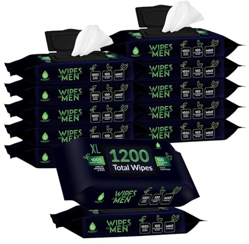 Pursonic Man Wipes Mint Scented Disposable Wipes with Aloe Vera & Vitamin E, 100% Plant-Based, for Home Use, Septic and Alca Safe, 12,1200 Count
