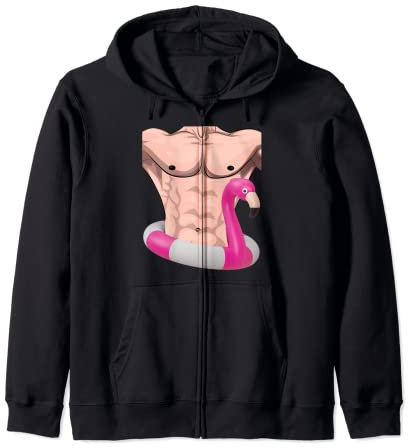 Fake Man Muscle in Flamingo Schwimmring Lustige Pool Party Kapuzenjacke
