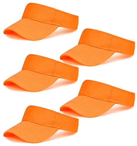 Rbenxia 5 Pieces of Adjustable Sport Visors Sun Visor Hats Cap Visors for Women and Men, Orange, M