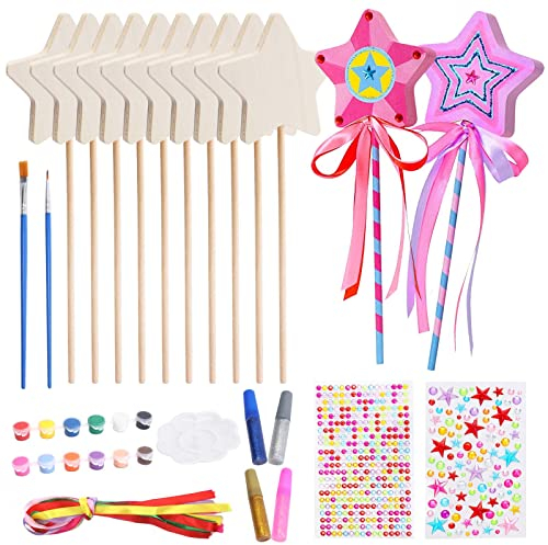 Towviy Baguette Magique Etoile, Loisirs Creatifs Filles 6 Ans Baguette Magique Princesse Baguette de Fée Accessoire Fille Cadeau Anniversaire Fille Kit de Bricolage Enfant 5 6 7 8 9 10 Ans
