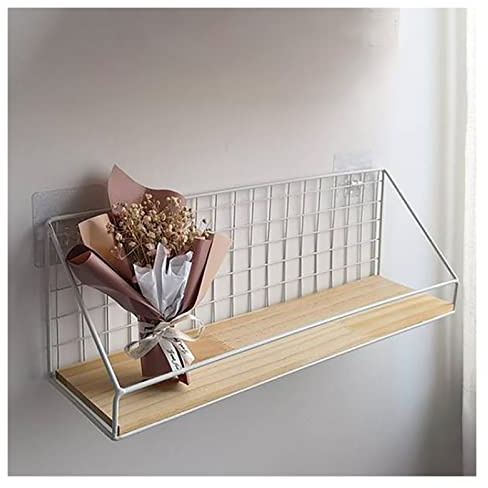 17,72 Zoll Wandbandhalter-Organizer for Bastelzimmer, kleines Satinbänder-Lagerregal, Metallgitter-Display-Regal mit Holzbrett, for Blumen-/Konditorei-Haltepapierrollen ( Color : White , Size : 17.72x