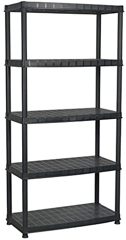 vidaXL Lagerregal 5-Tier Kunststoffregal Haushaltsregal Kellerregal Büroregal Regal Schwerlastregal Steckregal Schwarz 91,5x45,7x185cm Kunststoff