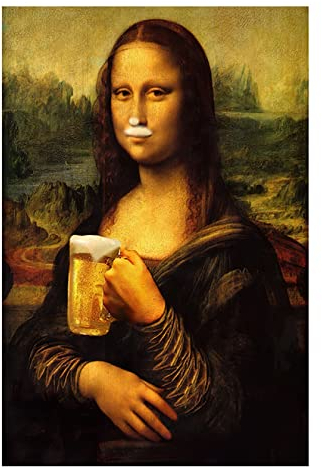 TANYANG Lustige Mona Lisa Trinkt Bier Leinwandgemälde Berühmte Poster Und Drucke Wandkunst Modulare Bilder Für Wohnzimmer Wohnkultur 40X50Cm Kein Rahmen