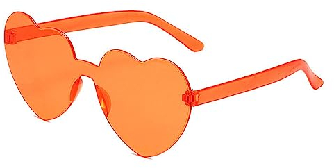 RUNHUIS Herz-Sonnenbrille Randlos Liebe Herzform Brille für Damen Mädchen Süßigkeitsfarbe Party-Sonnenbrille(Orange)