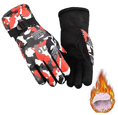 Winterhandschuhe Skihandschuhe Fahrradhandschuhe, Thermo Handschuhe, Herren Damen Handschuhe Winddicht, MTB-Handschuhe, Laufhandschuhe, Sporthandschuhe für Reiten Laufen Skifahren Wandern Fahren, Rot