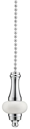 Porcelain Light Pull - Easy To Install Stylish & Practical Bathroom Light Switch Pull Cord with Chrome Finish & 1m Ball Chain – Measures H105 x 2.6cm Diameter