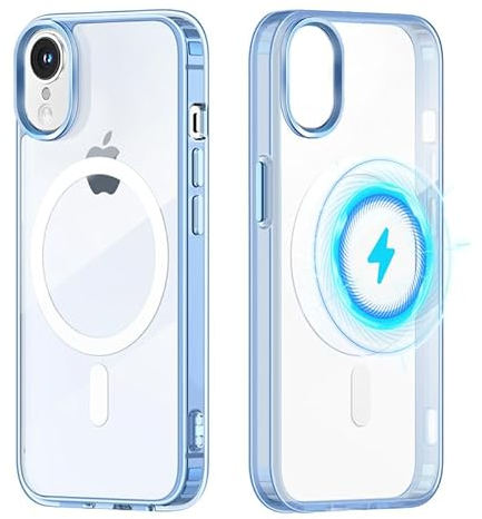 Yoedge Transparent Magnetisch Hülle für iPhone XR 6,1 [Kompatibel mit MagSafe] Schlank Ultra Dünn Silikon TPU Stoßfest Magnet Handyhülle Kratzfeste rutschfeste Schutzhülle für iPhone XR, Blau