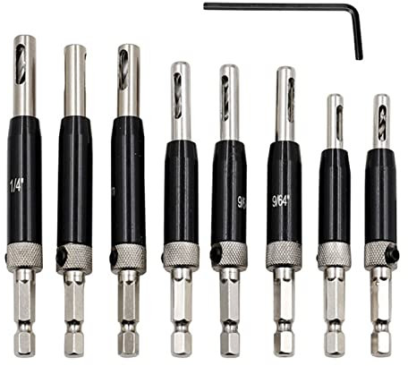 8 Stück Selbstzentrierende Bohrer Set, 4 Größe 9/64 11/64 13/64 1/4 Schwarz Scharnierbohrer Set für Fenster Kabinett Scharnier Hardware Sechskantschaft