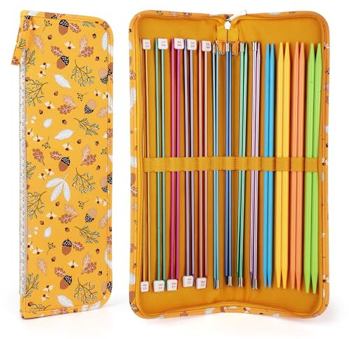 Aeelike Knitting Needle Storage Case, Knitting Needle Storage Holder Case Large for Long Needles 40cm, DPN and Tunisian Crochet Hooks, Yellow Dragonfly
