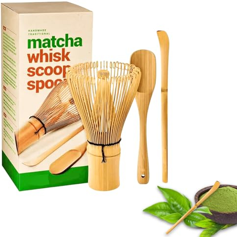 Delamiya Matcha Tee Set - Traditioneller Besen, Schaufel, Löffel - Japanisches Grüner Tee Pulver Set - Handgefertigt