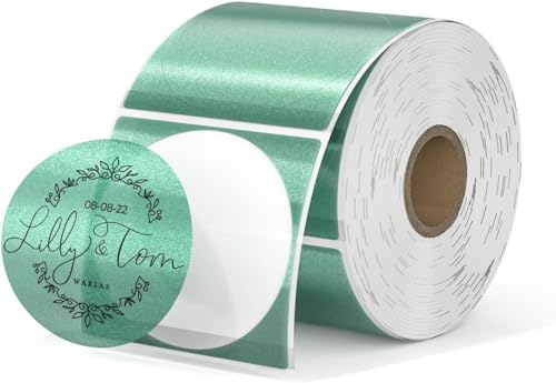 MUNBYN 2 Zoll Grün Transparente Thermo-Etiketten runde fein glitzernde bedruckbare Thermo-Aufkleber für kleine Unternehmen, wasserfeste personalisierte Thermo-Etiketten 500 Stück