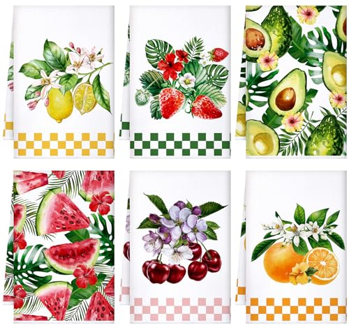 Bencailor Geschirrtücher mit Früchten, Apfel, Wassermelone, saugfähig, für Sommer, Küche, Badezimmer, Heimdekoration, 40 x 60 cm (frische Farbe, Obst), 4 Stück