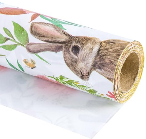 RUSPEPA Oster-Geschenkpapierrolle – Mini-Rolle – Hasen- und Blumen-Design, ideal für Ostern, Feiertage und Partys – 43,2 cm x 10 m