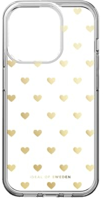 IDEAL OF SWEDEN Durchsichtige Handyhülle mit erhöhten Kanten und Nicht vergilbenden Materialien, fallgetesteter Schutz mit transparentem Finish, kompatibel mit iPhone 15 Pro (Golden Hearts)