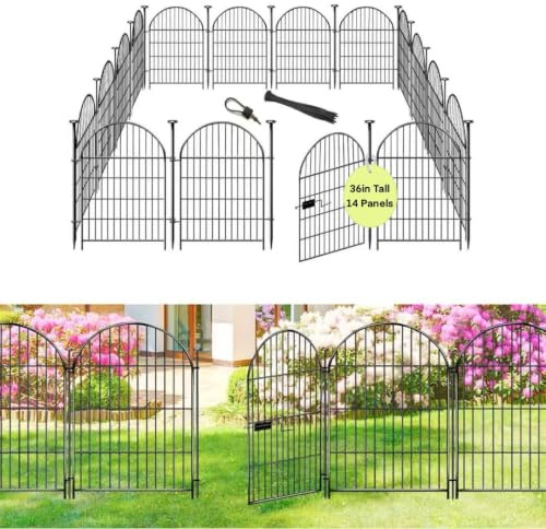 ADAVIN Barriera per animali da giardino con cancello 91,4 cm (altezza) x 91,4 m (L) 14 pannelli, in filo metallico antiruggine per cani conigli, recinzioni per animali domestici, bordo ad arco nero