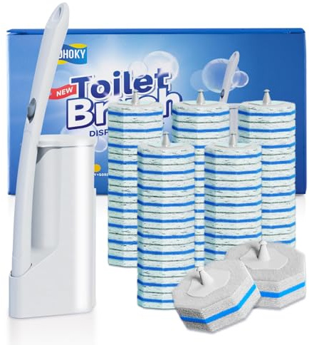 Disposable Toilet Brush Cleaning System with 50pcs Refills Pads Replacement Heads, Toilet Cleaning Stick, Wall Mounted Wand Kit Bathroom Maintenance, Toilet Bowl Cleaner Brush Holder and Set