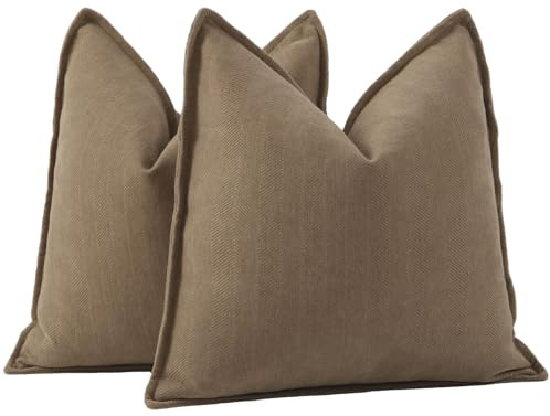 Madizz 2er Set Schlicht Chenille Kissenbezügen Weiche dekorative Kissenbezüge für Sofa Schlafzimmer Kissenhülle Braun 40x40 cm Quadrat