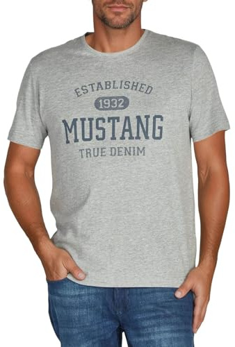 MUSTANG Tshirt Herren Regular Fit Rundhals Kurzarm Sommer Tee Shirt Logoprint Baumwolle, Größe:4XL, Farbe:Mid Grey Melange (1008229-4140)