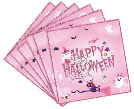 Halloween Servietten - 24 Stück 33 x 33 cm Party Servietten Halloween Tischdeko Einwegpapier Cocktail Servietten Rosa Servietten Herbst für Halloween Party Supplies