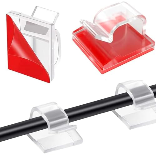 Votvlog 100 Stück Kabelhalter selbstklebend, Outdoor Kabelclips mit, Hochviskose Kabelklemmen, 3M Kleber Mini Selbstklebende Kabelführungsclips für Kabelmanagement Kabelbefestigung Lichterkette
