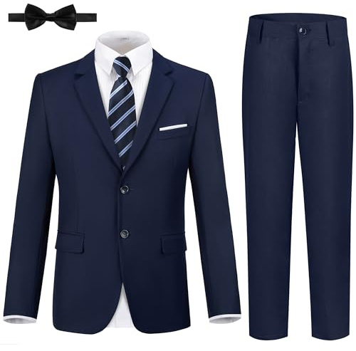 JPF Boys Formal Suits Slim Fit 5 Piece Kids Suit Jacket Pants Set with Dress Shirt and Tie for Wedding Prom