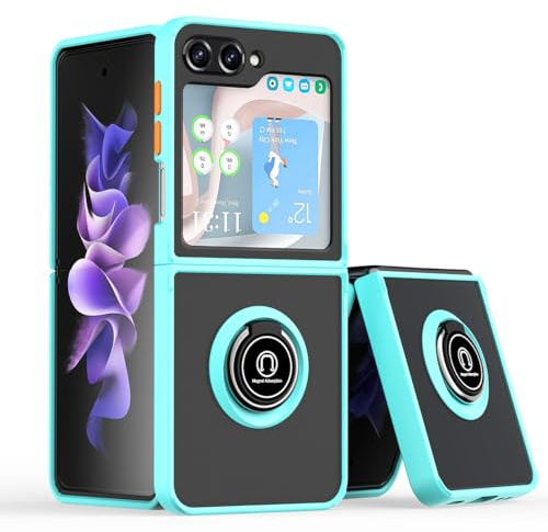 UPLAI Case for Samsung Galaxy Z Flip5, Ultra Thin Shockproof Cover with Magnetic Ring Holder, Premium PC + TPU Bumper Stylish Translucent Frosted Cover.(Sky Blue)
