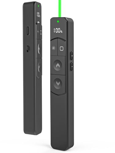 SAMNISOO Présentateur Vert, Pointeur Puissant, Sans Fil 2,4 GHz, Indicateur de Charge, Autonomie de 180 Jours, Clicker de Présentation PowerPoint avec Lumière (S30)