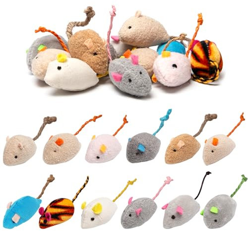 Keboyoe 24 Pièces Souris pour Chat, Jouets Chat Souris Peluche Souris en Peluche Jouet pour Chats Souri à Herbe à Chats Jouet Interactif
