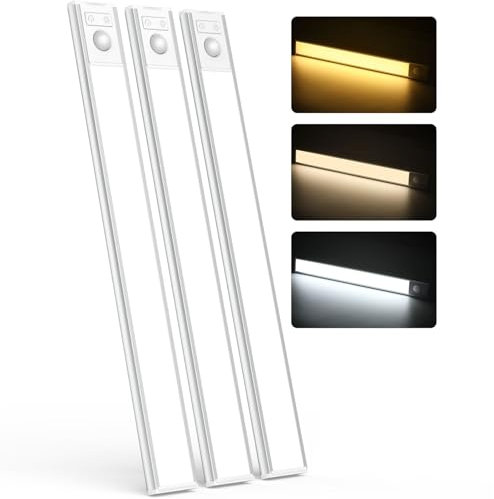 MoKo Schrankbeleuchtung mit Bewegungsmelder 30CM, Unterbauleuchte Led Dimmbar Nachtlicht, USB-C wiederaufladbares Licht für Unterschrank, Küche, Schränke, Flure, Schlafzimmer, Weiß, 3 Stück