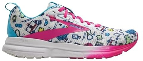 Brooks Women’s Trace 4 Neutral Running Shoe, White/Fuchsia/Blue, 5