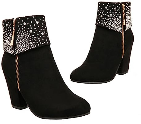 DEARMAMY Stivaletti Corti Da Sposa Tacchi Alto e Decorazioni Brillanti Per Donna, Eleganti Suola in Gomma, Comodi e Leggeri Per Feste, Matrimoni e Appuntamenti, Colore Nero Taglia 39